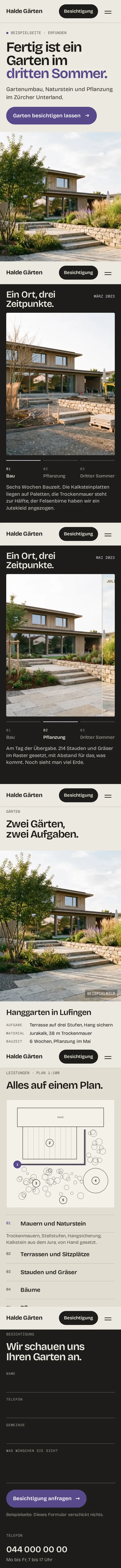 Beispielseite Halde Gärten auf dem Handy, von oben nach unten