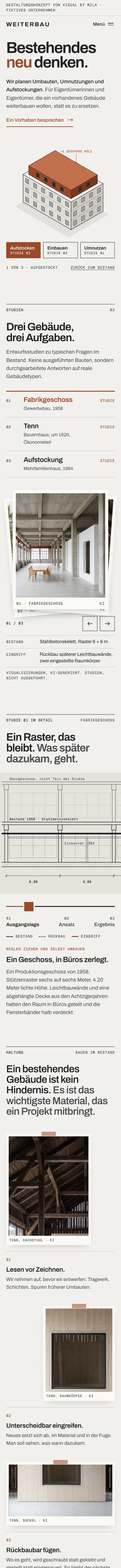 Beispielseite Weiterbau Architektur auf dem Handy, von oben nach unten